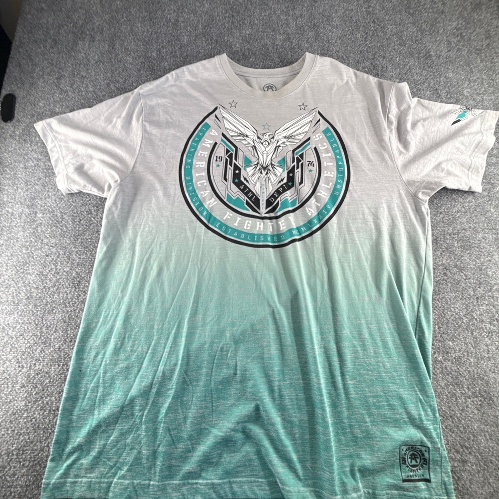 American Fighter Mens 4XL Grey Teal Ombre Eagle Graphic T-Shirt MMA Athletics